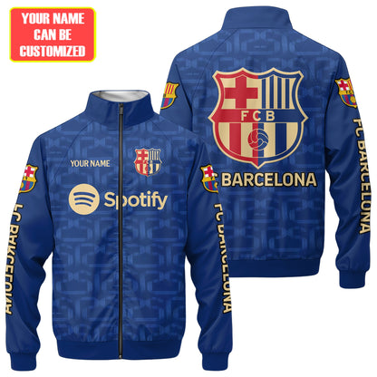 Personalized Barcelona FC Zipper Stand Collar Jacket & Sweatpants V3