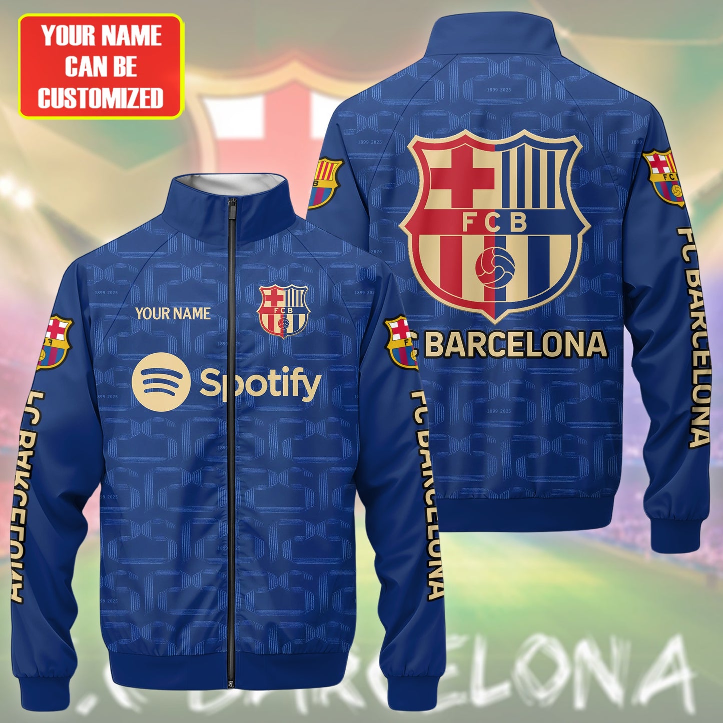 Personalized Barcelona FC Zipper Stand Collar Jacket & Sweatpants V3