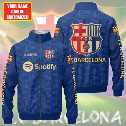 Personalized Barcelona FC Zipper Stand Collar Jacket & Sweatpants V3