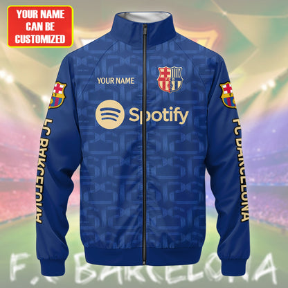 Personalized Barcelona FC Zipper Stand Collar Jacket & Sweatpants V3