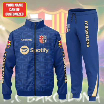 Personalized Barcelona FC Zipper Stand Collar Jacket & Sweatpants V3