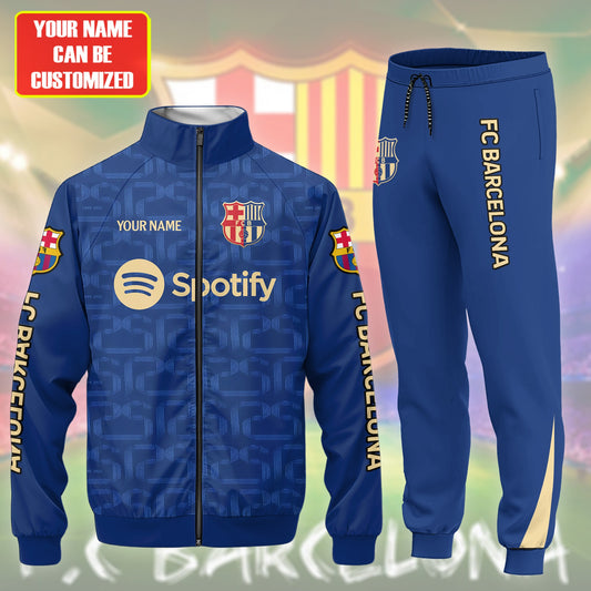 Personalized Barcelona FC Zipper Stand Collar Jacket & Sweatpants V3