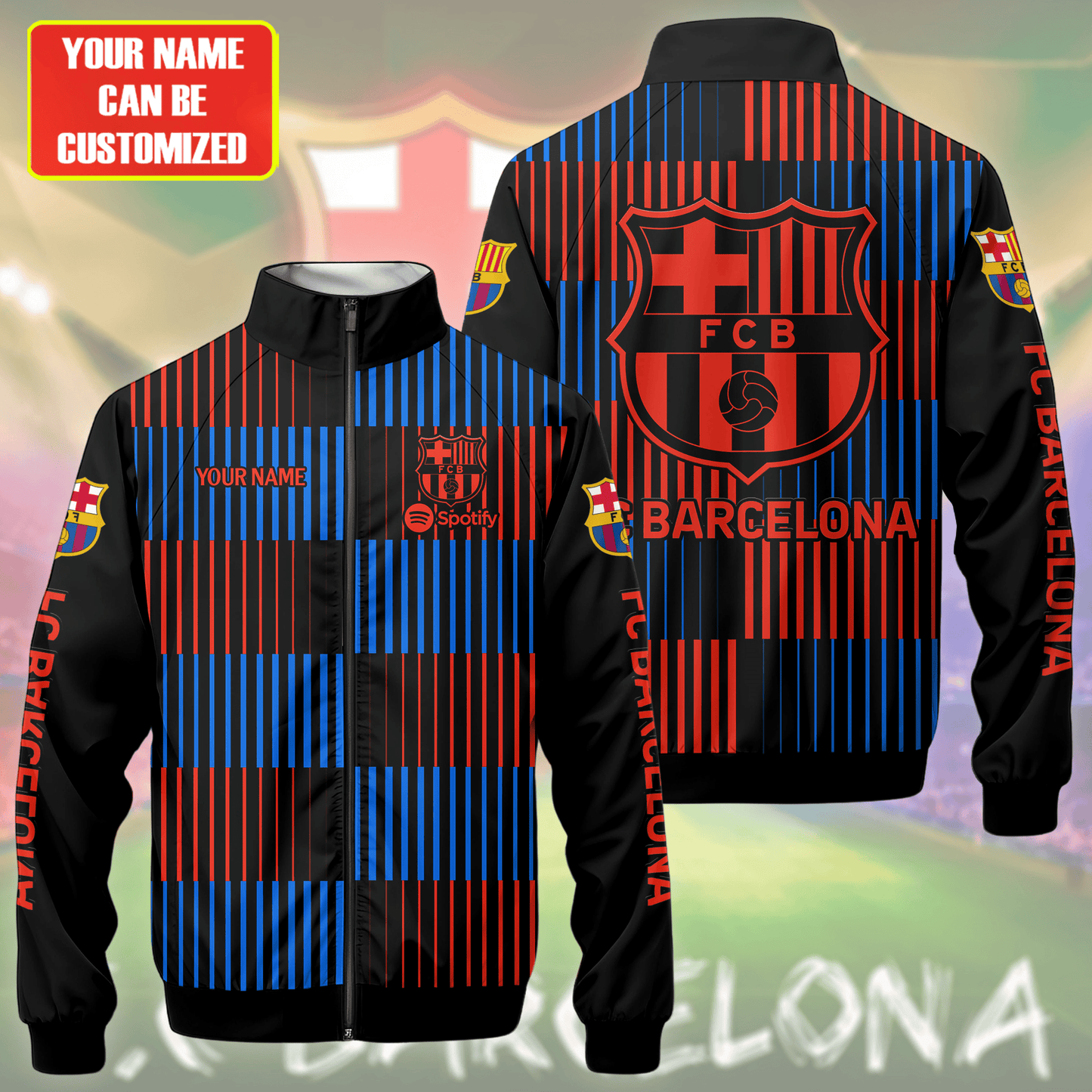 Personalized Barcelona FC Zipper Stand Collar Jacket & Sweatpants V4