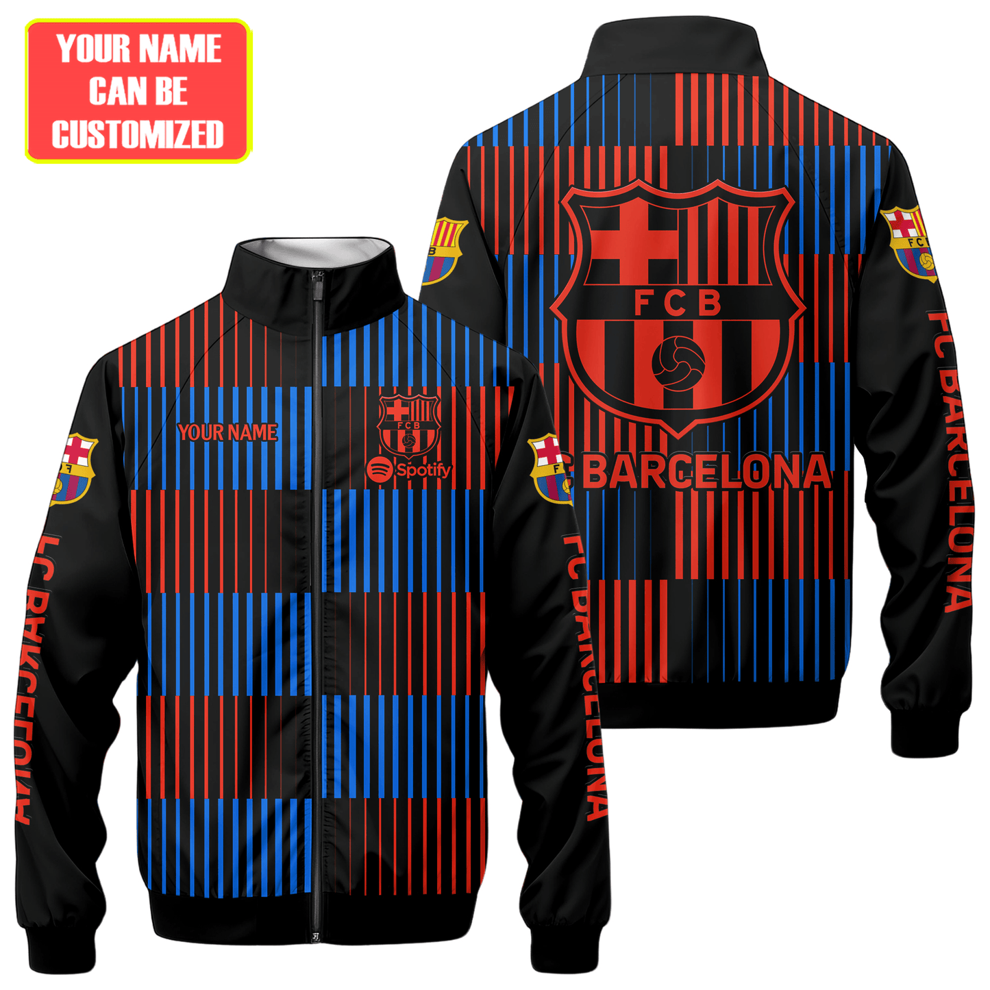 Personalized Barcelona FC Zipper Stand Collar Jacket & Sweatpants V4