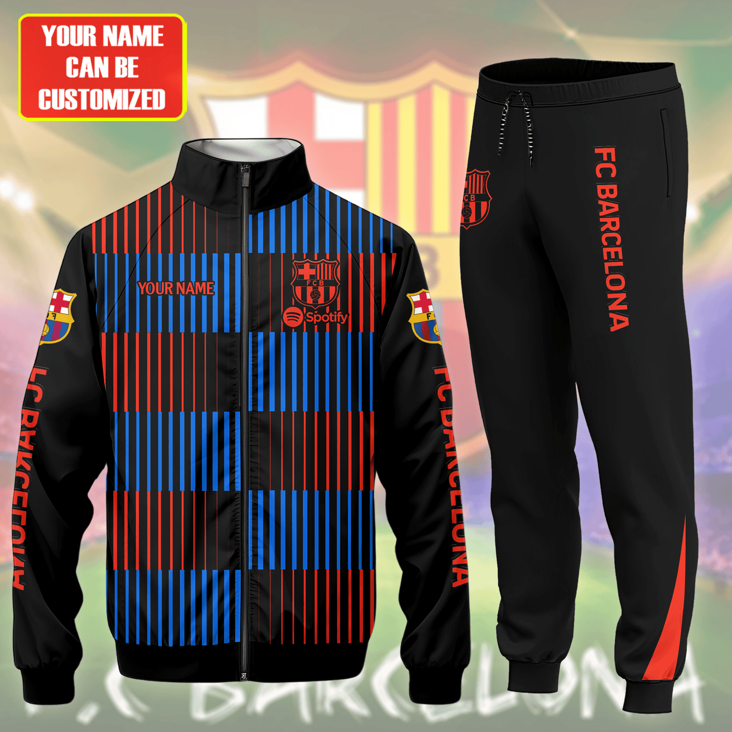 Personalized Barcelona FC Zipper Stand Collar Jacket & Sweatpants V4