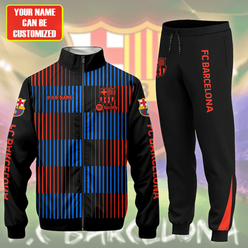 Personalized Barcelona FC Zipper Stand Collar Jacket & Sweatpants V4