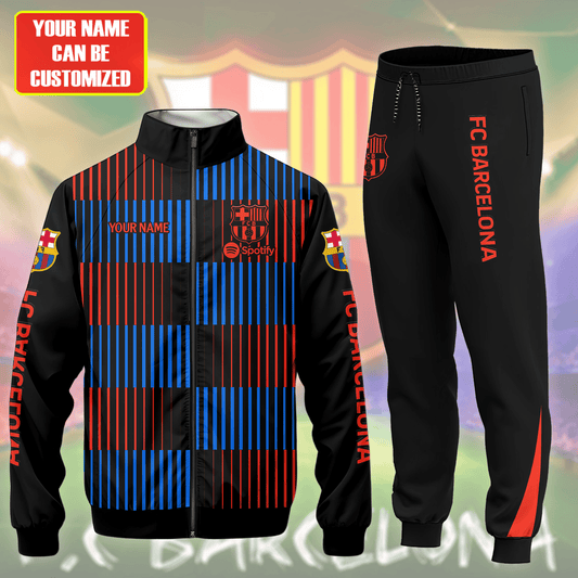 Personalized Barcelona FC Zipper Stand Collar Jacket & Sweatpants V4