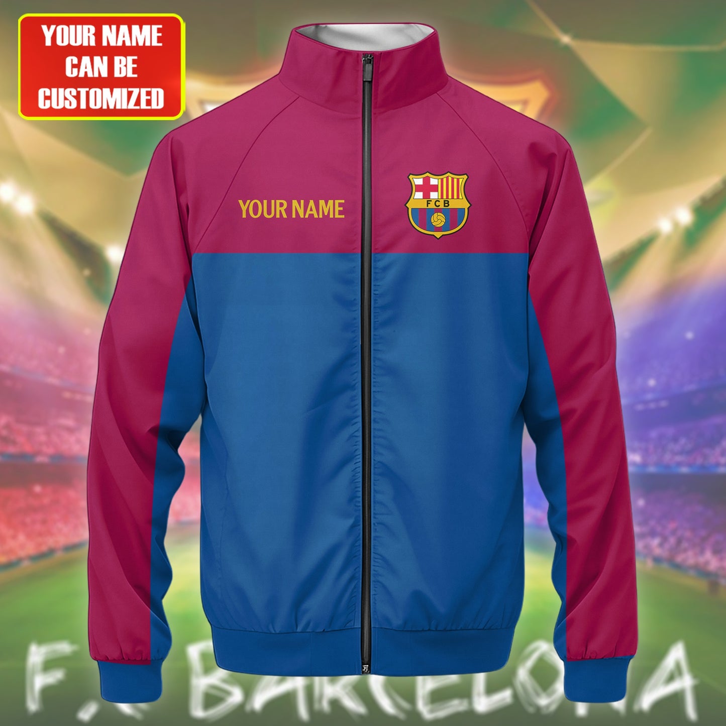 Personalized Barcelona Zipper Stand Collar Jacket & Sweatpants Set V2