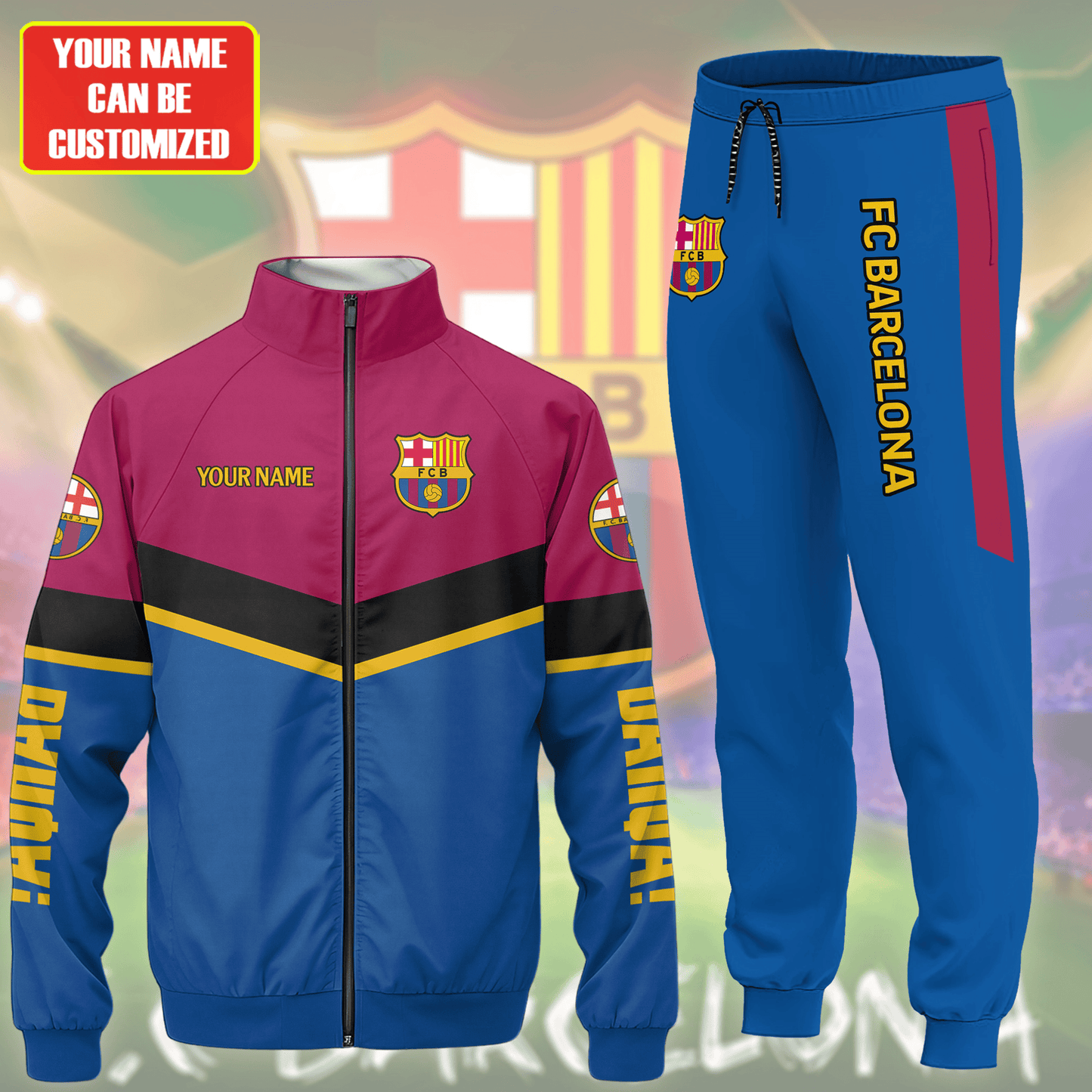 Personalized Barcelona Zipper Stand Collar Jacket & Sweatpants Set V3