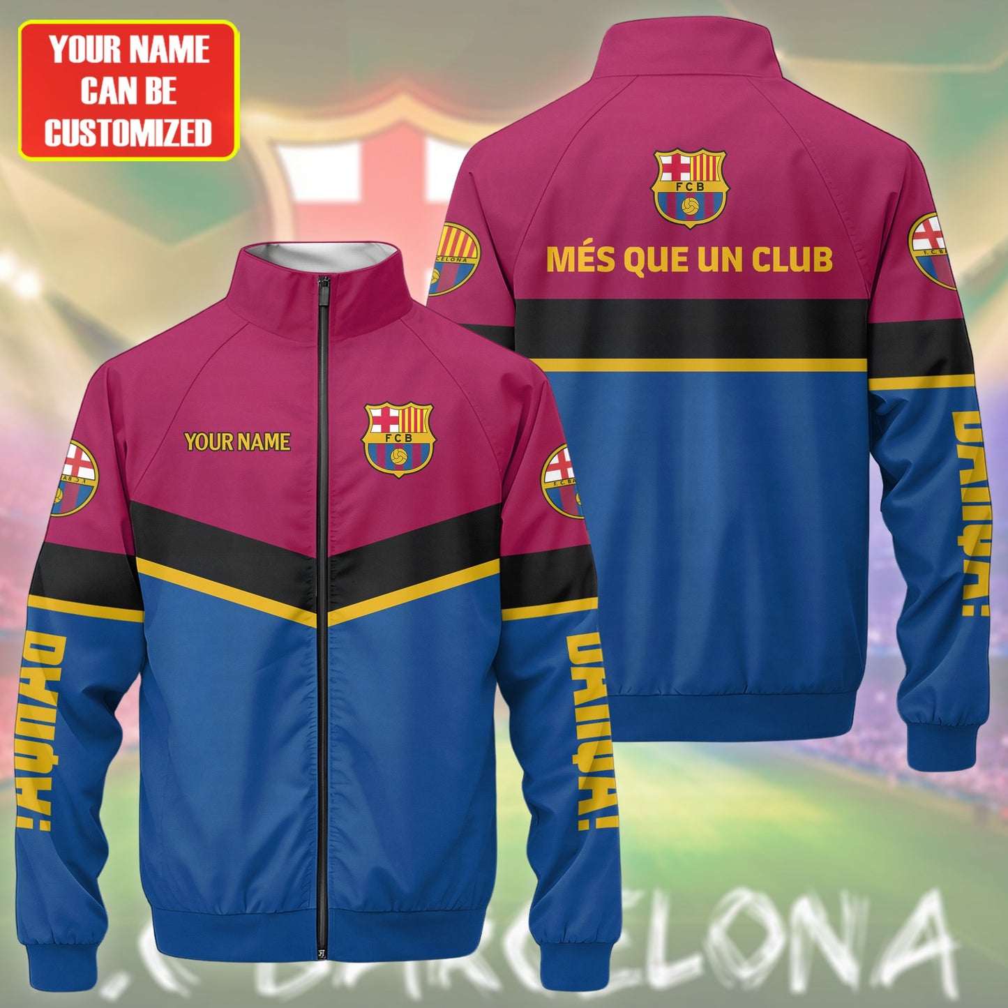 Personalized Barcelona Zipper Stand Collar Jacket & Sweatpants Set V3