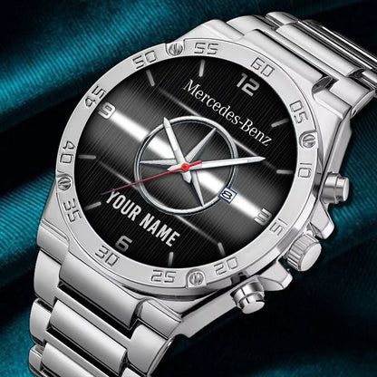 Personalized Merc Black And White Dial Steel Watch