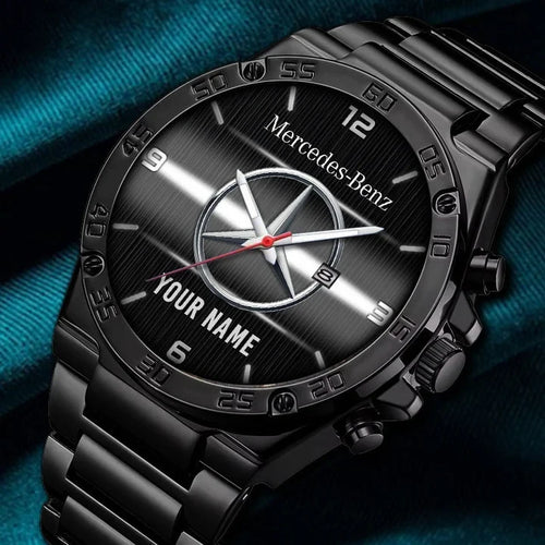 Personalized Merc Black And White Dial Steel Watch