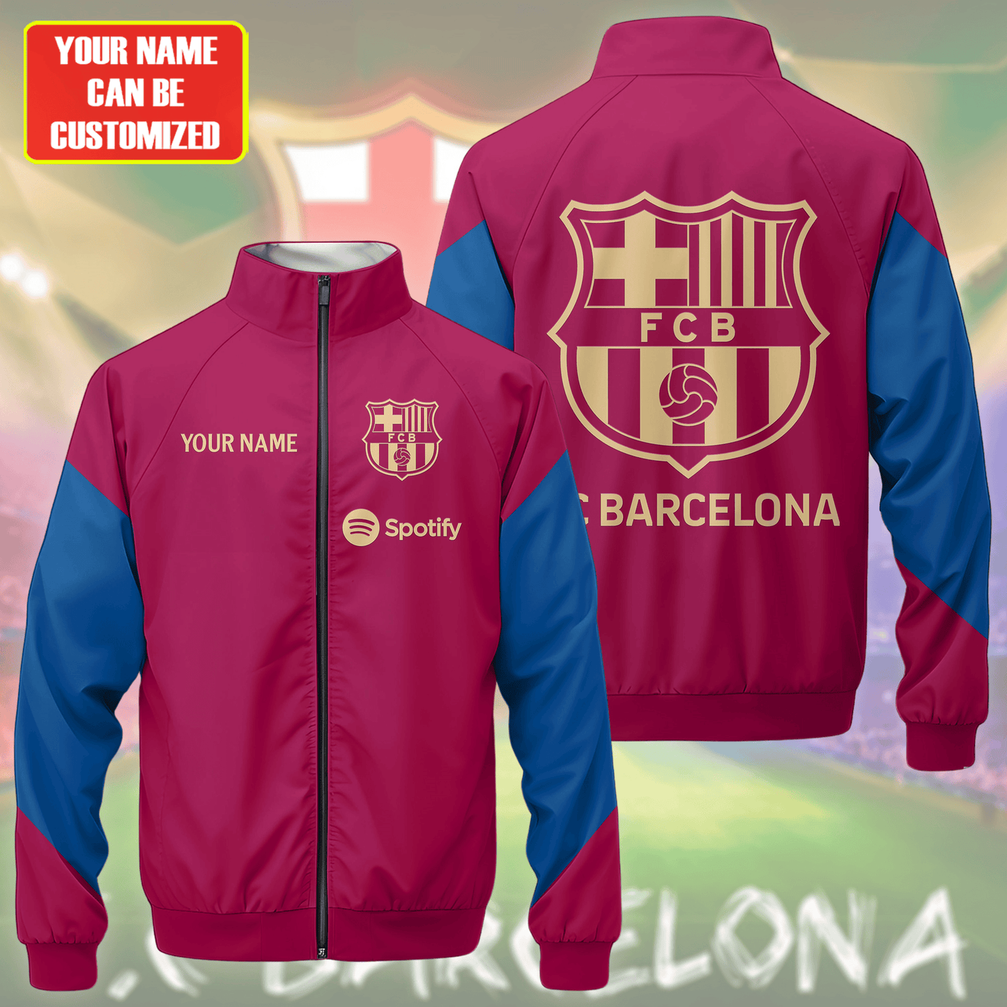 Personalized Barcelona Zipper Stand Collar Jacket & Sweatpants Set V4