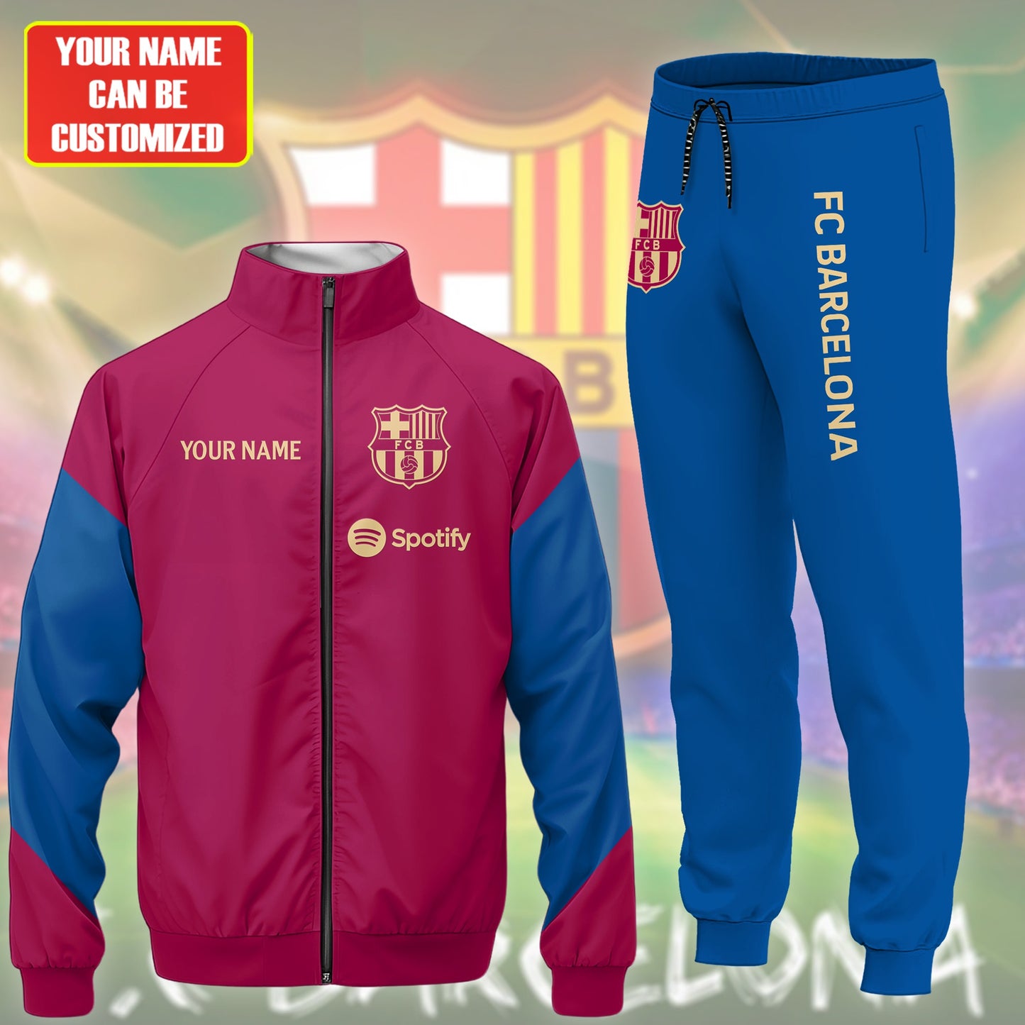 Personalized Barcelona Zipper Stand Collar Jacket & Sweatpants Set V4