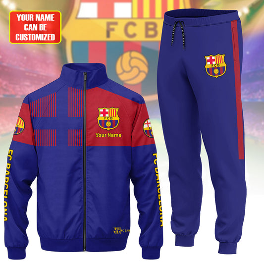 Personalized Barcelona FC Zipper Stand Collar Jacket & Sweatpants V5