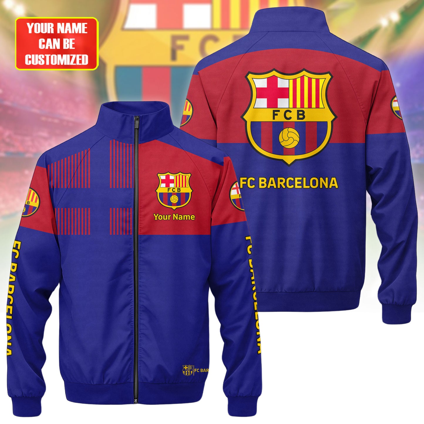 Personalized Barcelona FC Zipper Stand Collar Jacket & Sweatpants V5