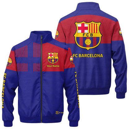 Personalized Barcelona FC Zipper Stand Collar Jacket & Sweatpants V5