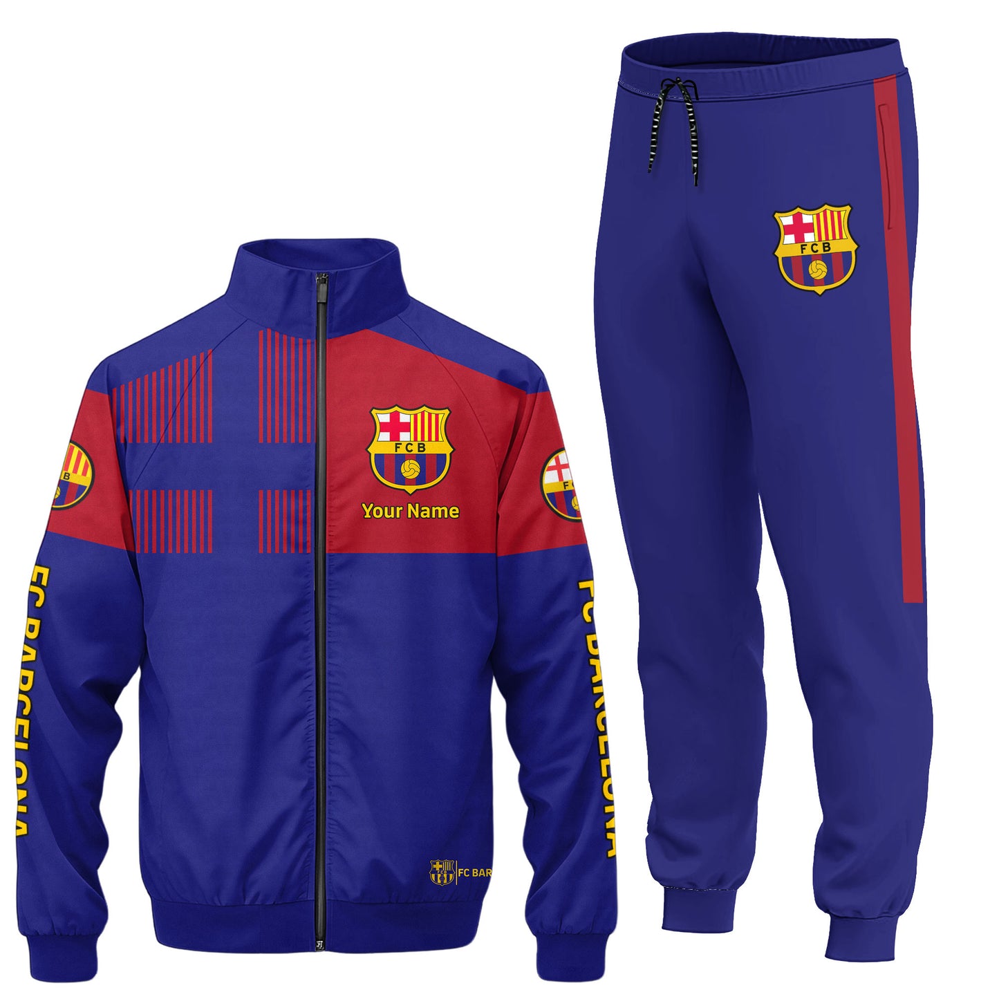 Personalized Barcelona FC Zipper Stand Collar Jacket & Sweatpants V5