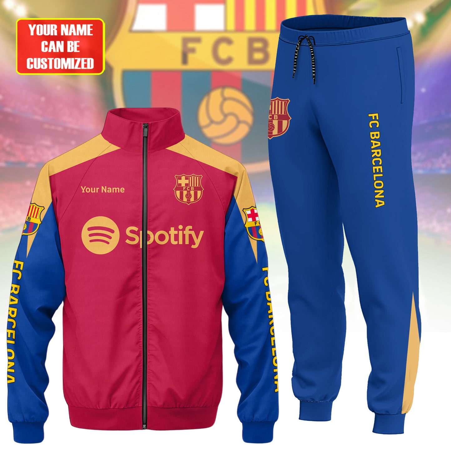 Personalized Barcelona FC Zipper Stand Collar Jacket & Sweatpants V6