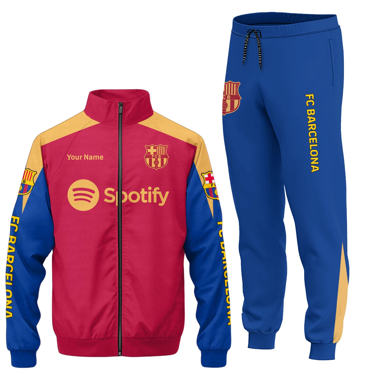 Personalized Barcelona FC Zipper Stand Collar Jacket & Sweatpants V6