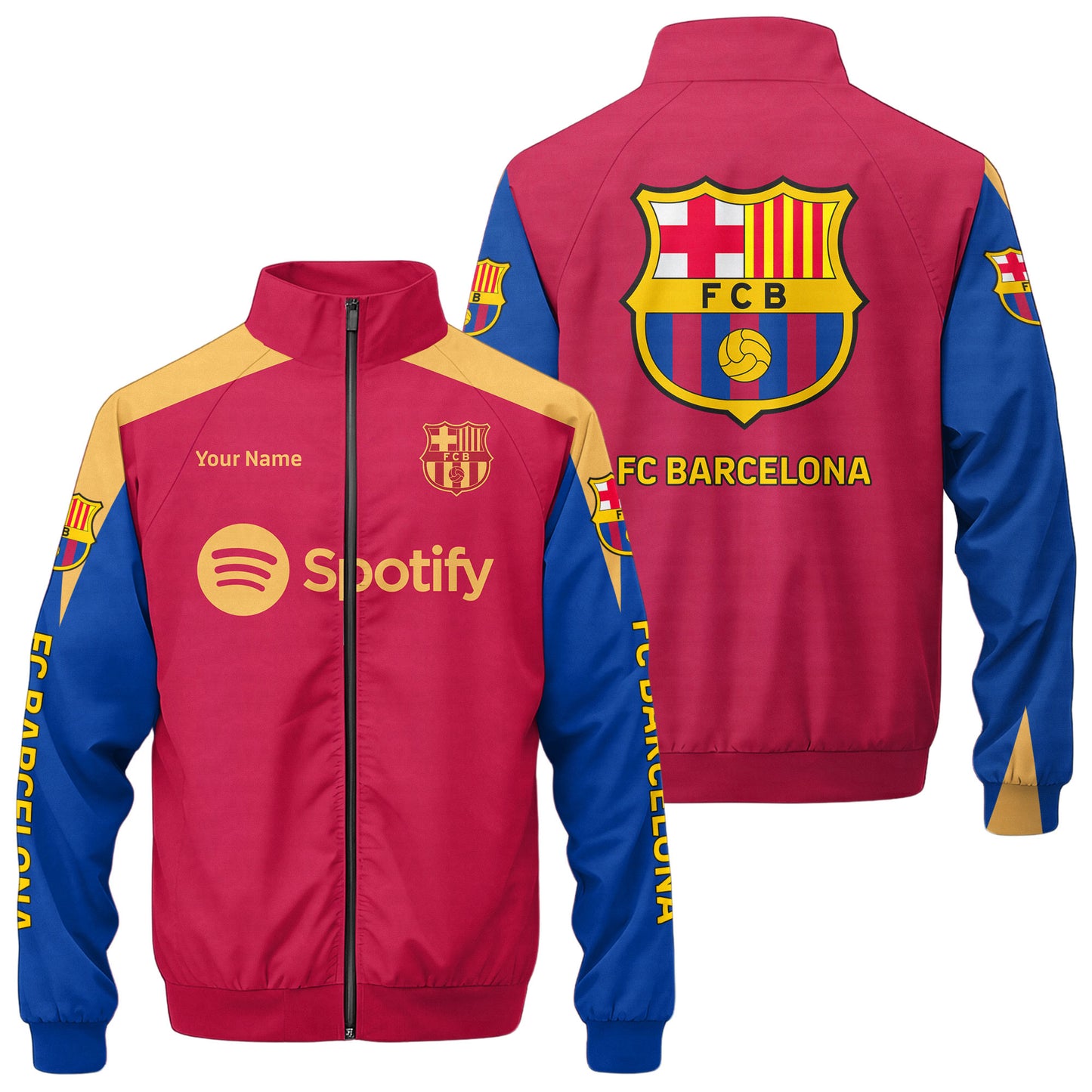 Personalized Barcelona FC Zipper Stand Collar Jacket & Sweatpants V6