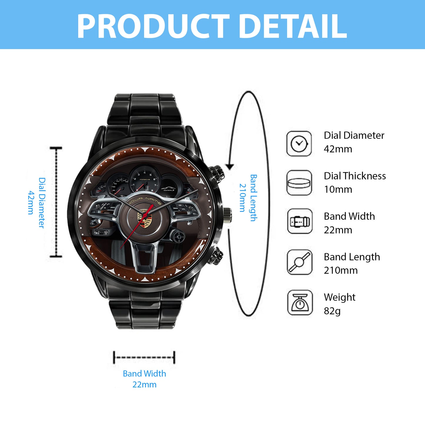 Personalized Pors Luxury Stainless Steel Watch