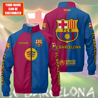 Personalized Barcelona FC Zipper Stand Collar Jacket & Sweatpants V7
