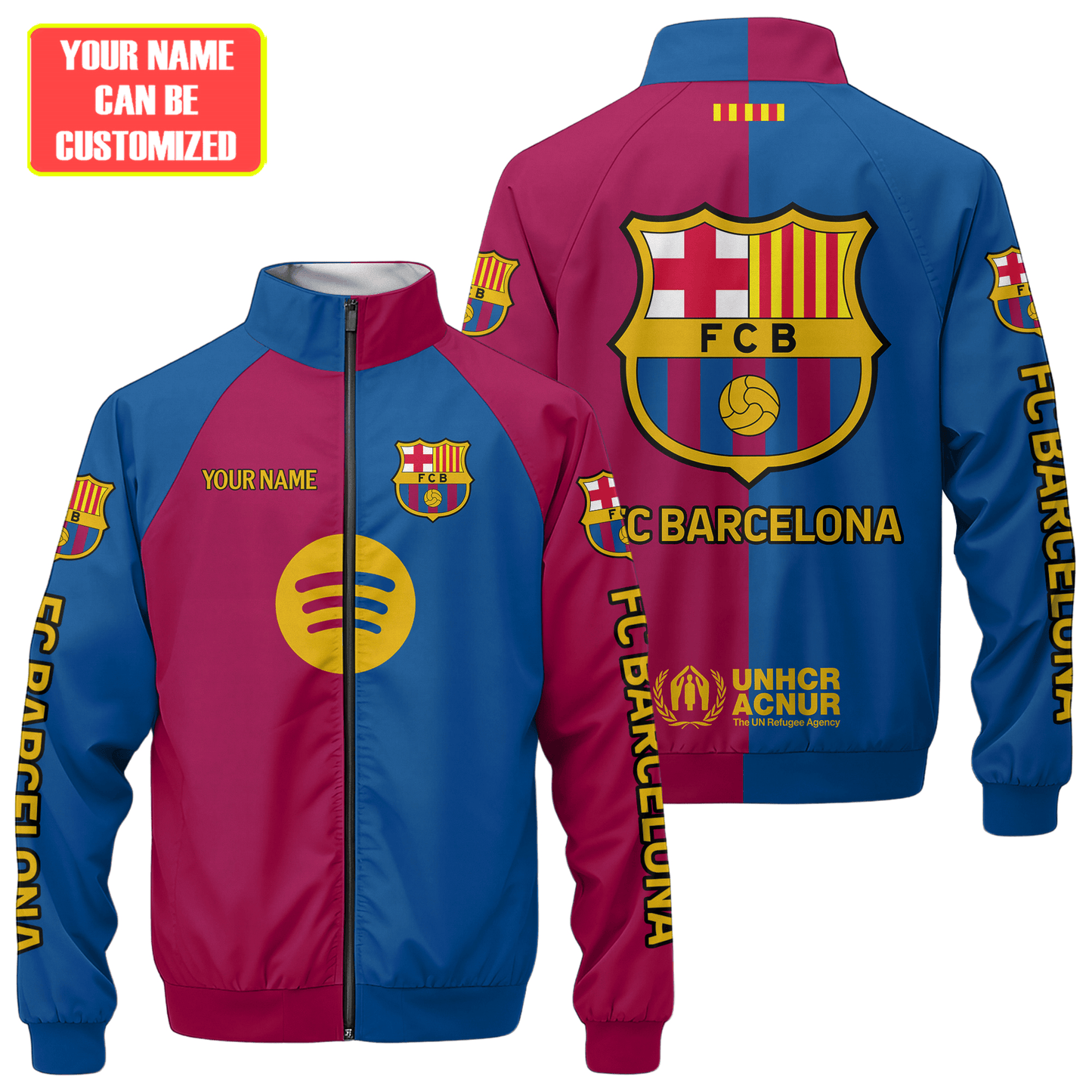 Personalized Barcelona FC Zipper Stand Collar Jacket & Sweatpants V7