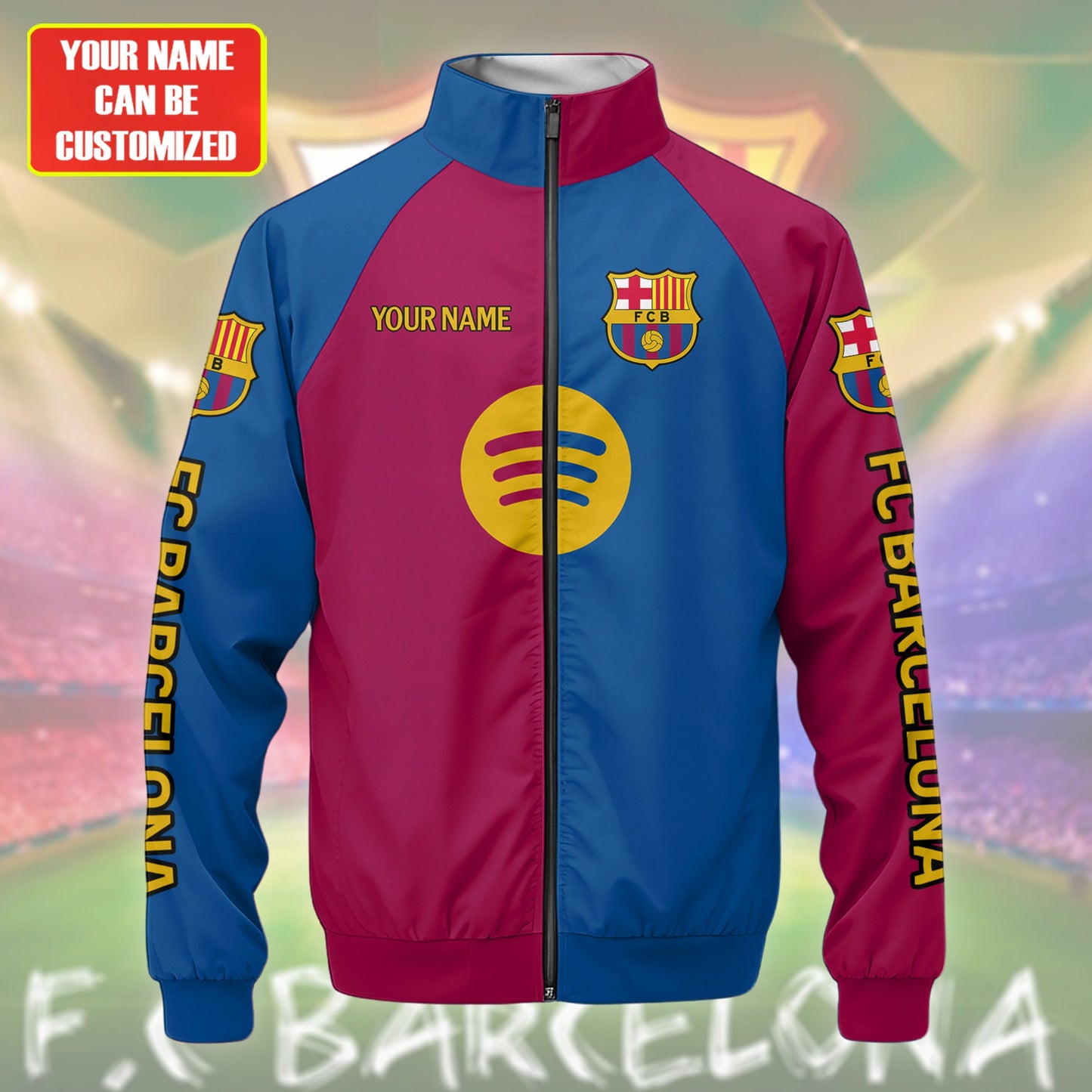Personalized Barcelona FC Zipper Stand Collar Jacket & Sweatpants V7