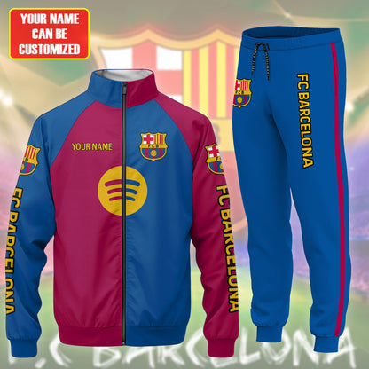 Personalized Barcelona FC Zipper Stand Collar Jacket & Sweatpants V7