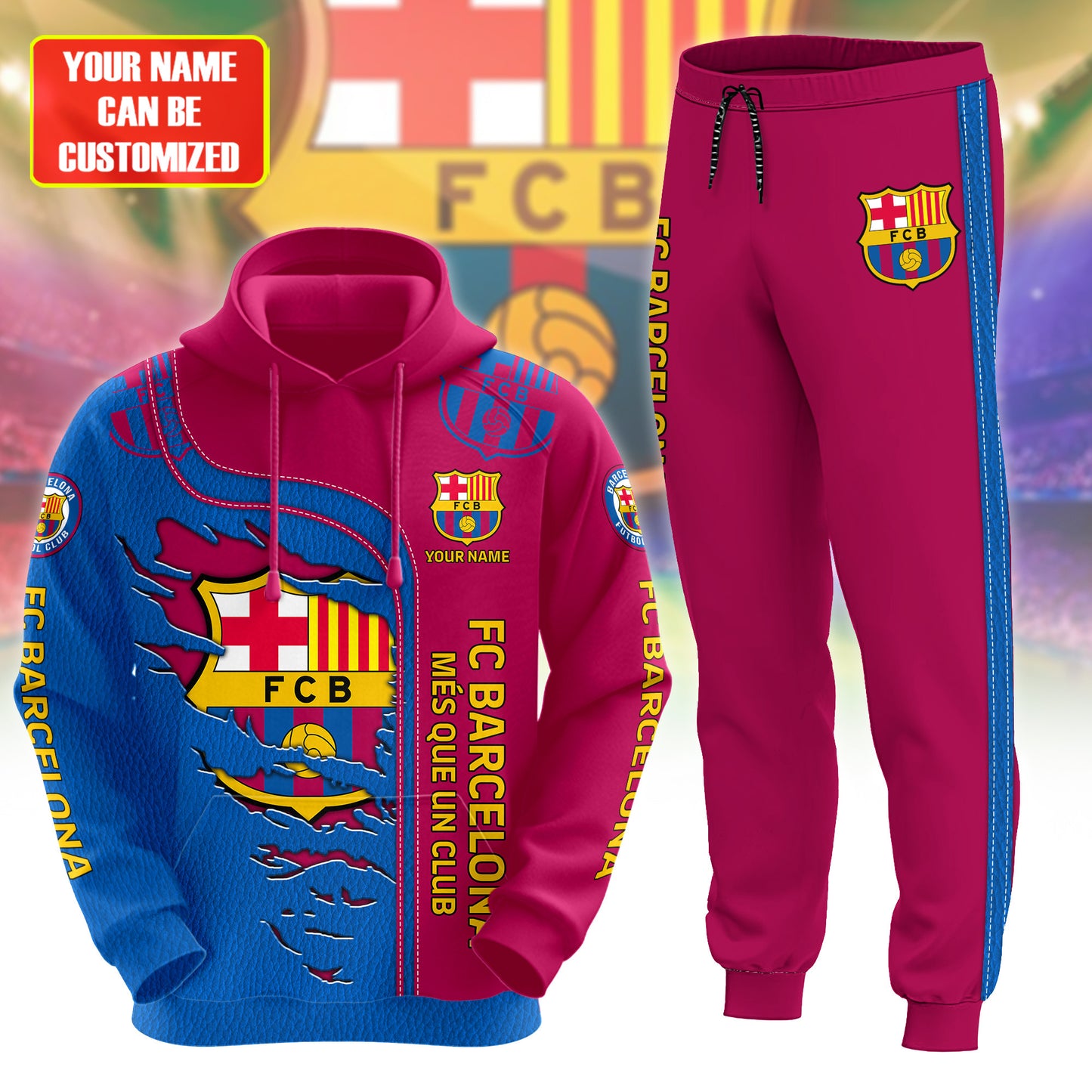Personalized Barça Q21 3D All over Printed Hoodie and Sweatpants set