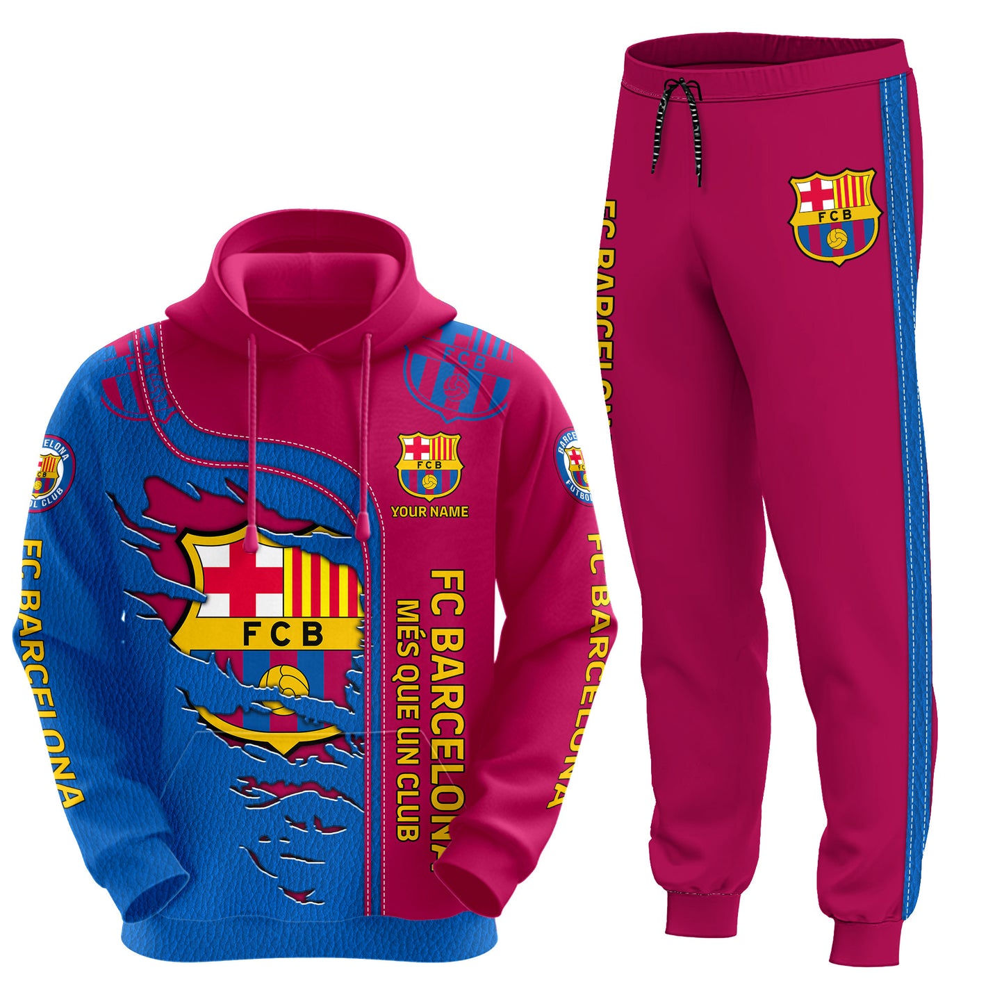 Personalized Barça Q21 3D All over Printed Hoodie and Sweatpants set