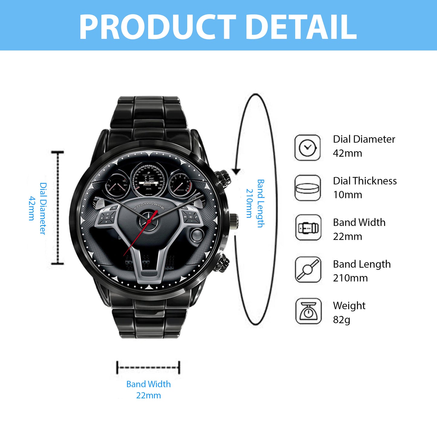 Personalized Merc Luxury Cockpit Stainless Steel Watch