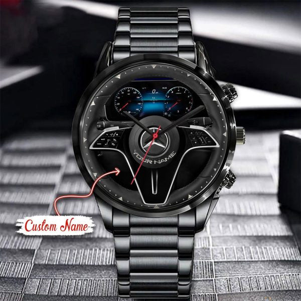 Personalized Merc Steering Wheel Luxury Stainless Steel Watch Q020616