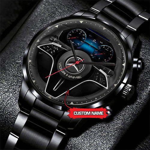 Personalized Merc Steering Wheel Luxury Stainless Steel Watch Q020616