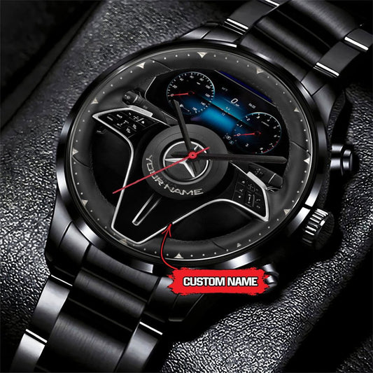 Personalized Merc Steering Wheel Luxury Stainless Steel Watch Q020616