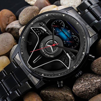Personalized Merc Steering Wheel Luxury Stainless Steel Watch Q020616