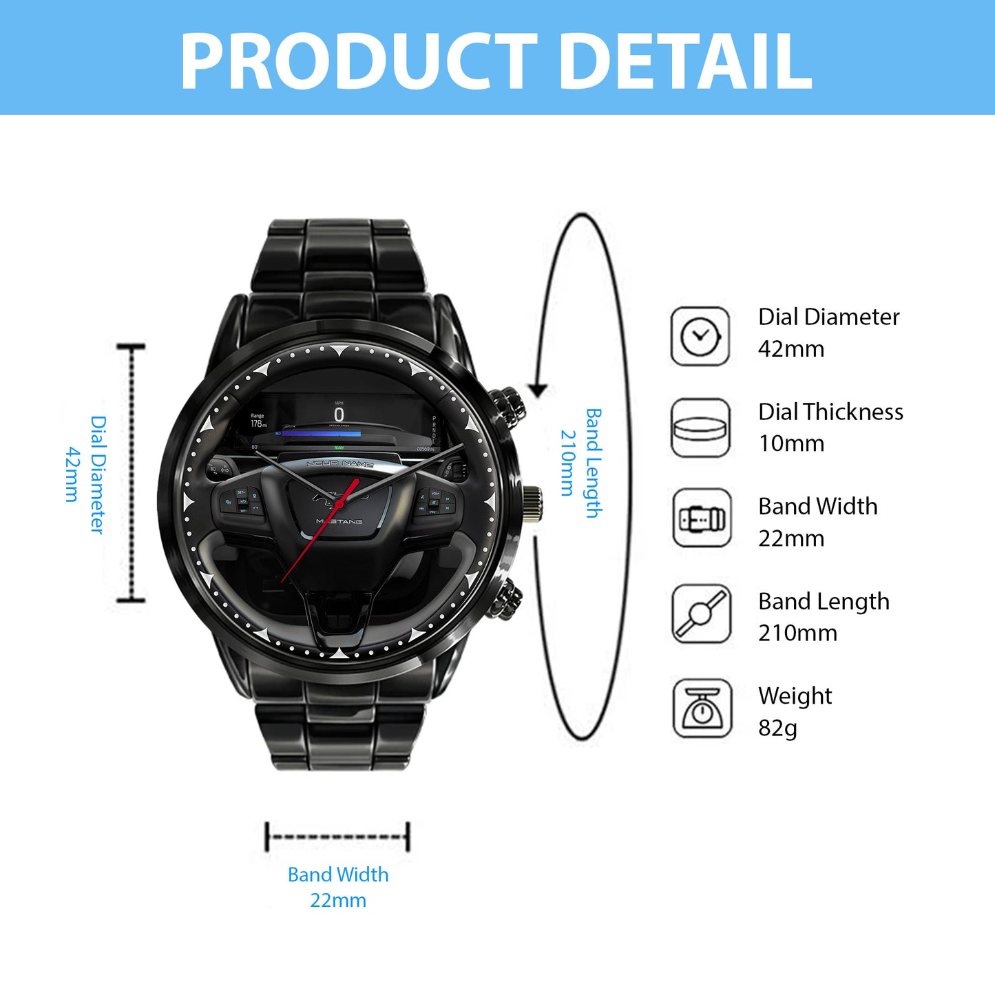 F Mustang Cockpit Luxury Dial Steel Watch