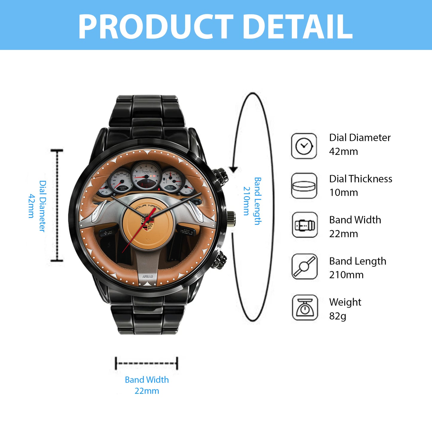 Personalized Pors Wood Carbin Stainless Steel Watch