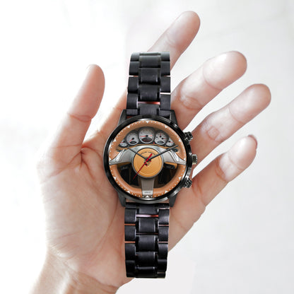 Personalized Pors Wood Carbin Stainless Steel Watch