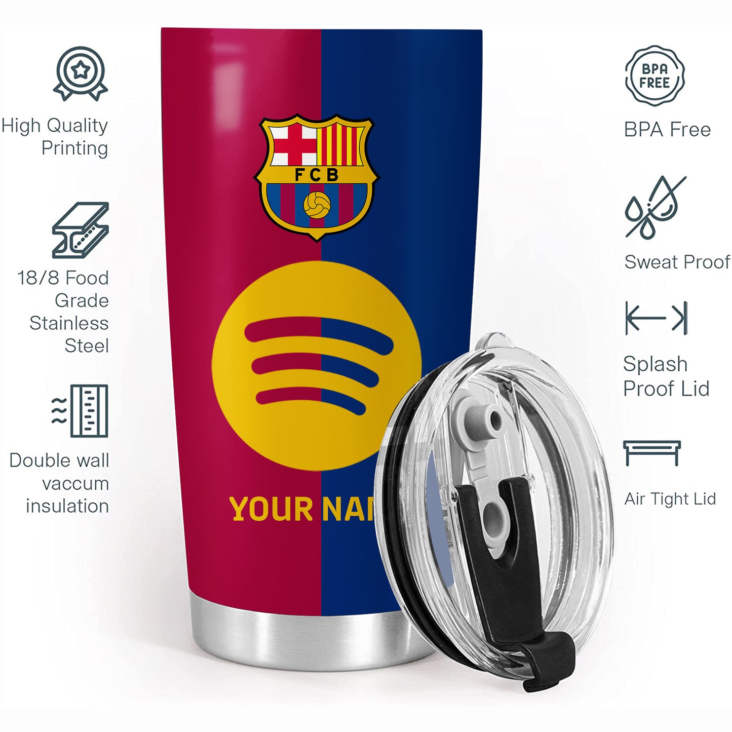 Personalized Barcelona Uniform Stainless Tumbler 20oz 30oz Cup