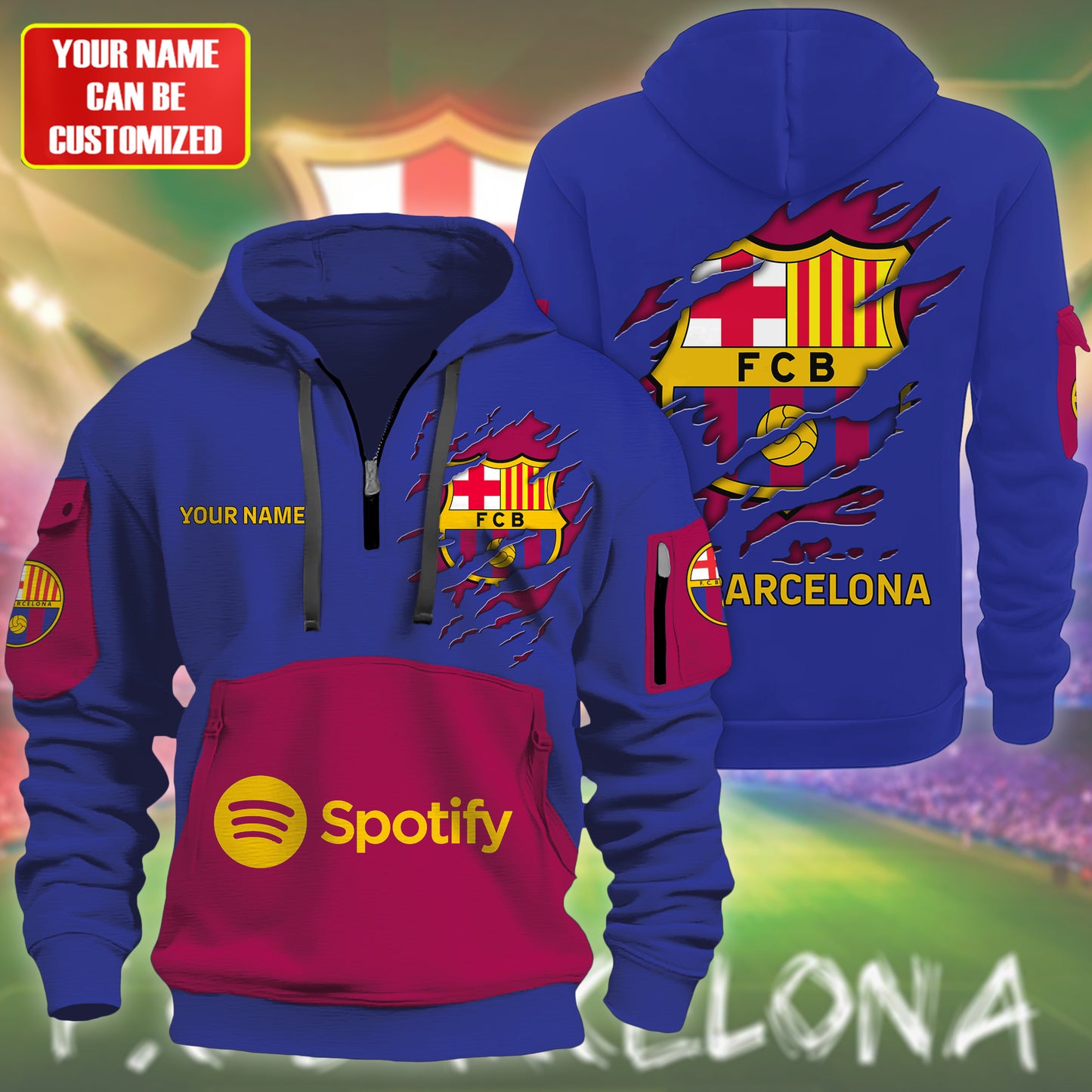 Personalized Barcelona Tear 3D Zip-Hoodie Cotton Jacket