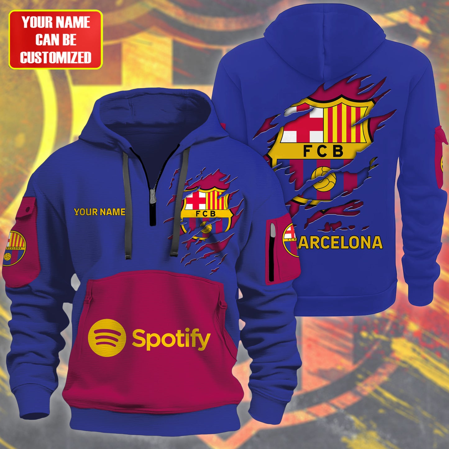 Personalized Barcelona Tear 3D Zip-Hoodie Cotton Jacket