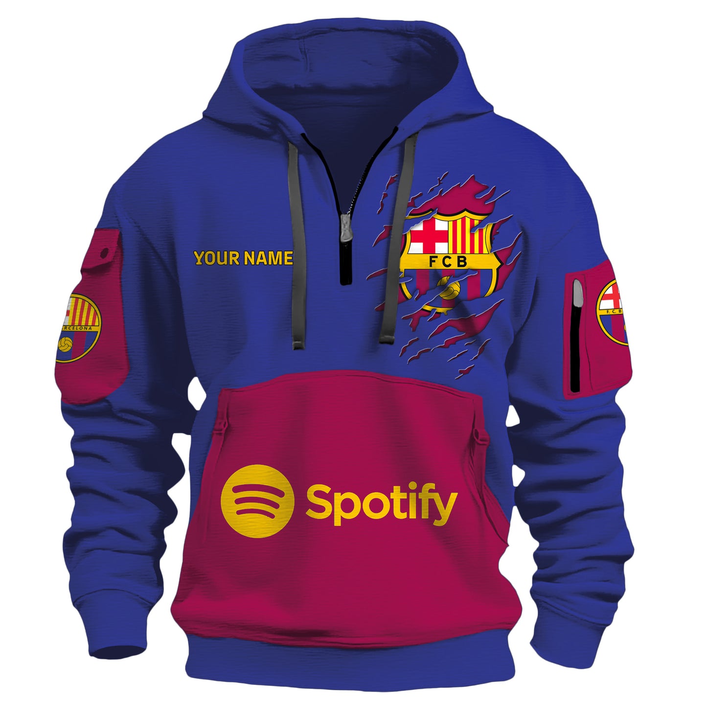 Personalized Barcelona Tear 3D Zip-Hoodie Cotton Jacket