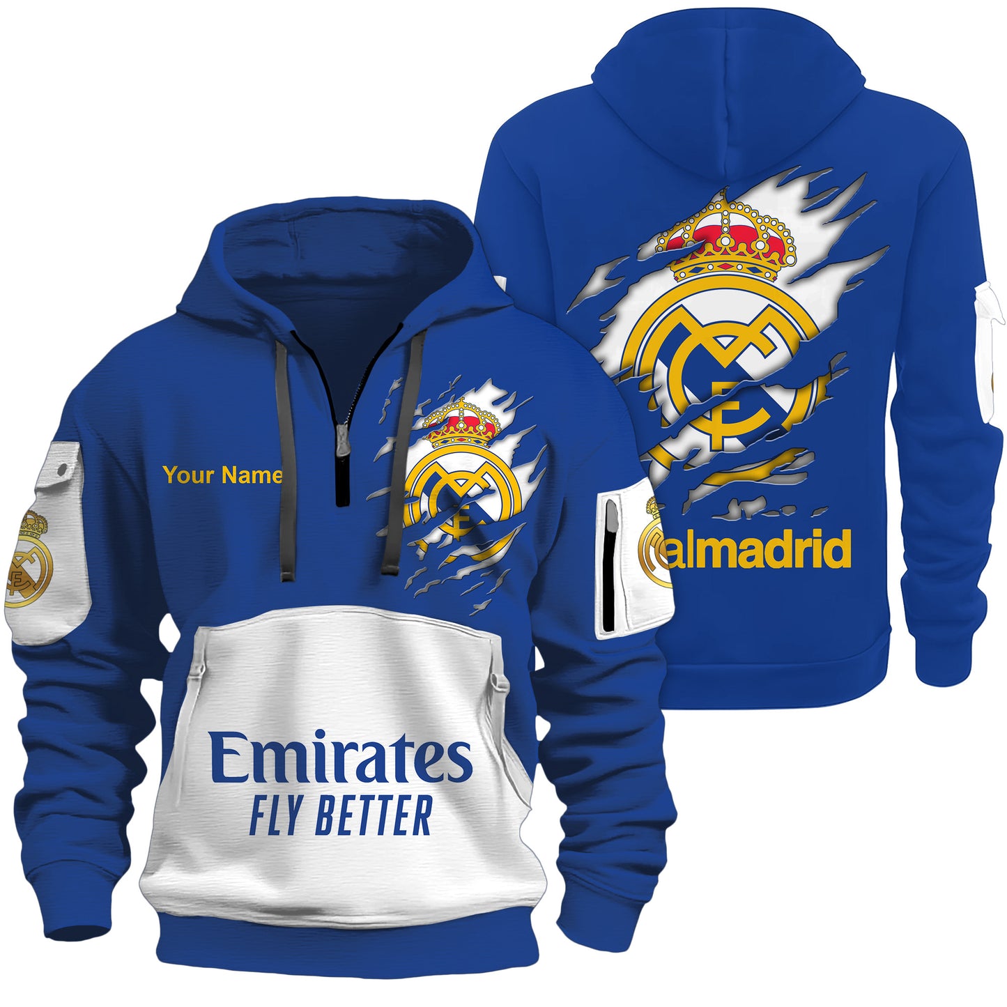 Personalized Real Madrid Tear 3D Zip-Hoodie Cotton Jacket