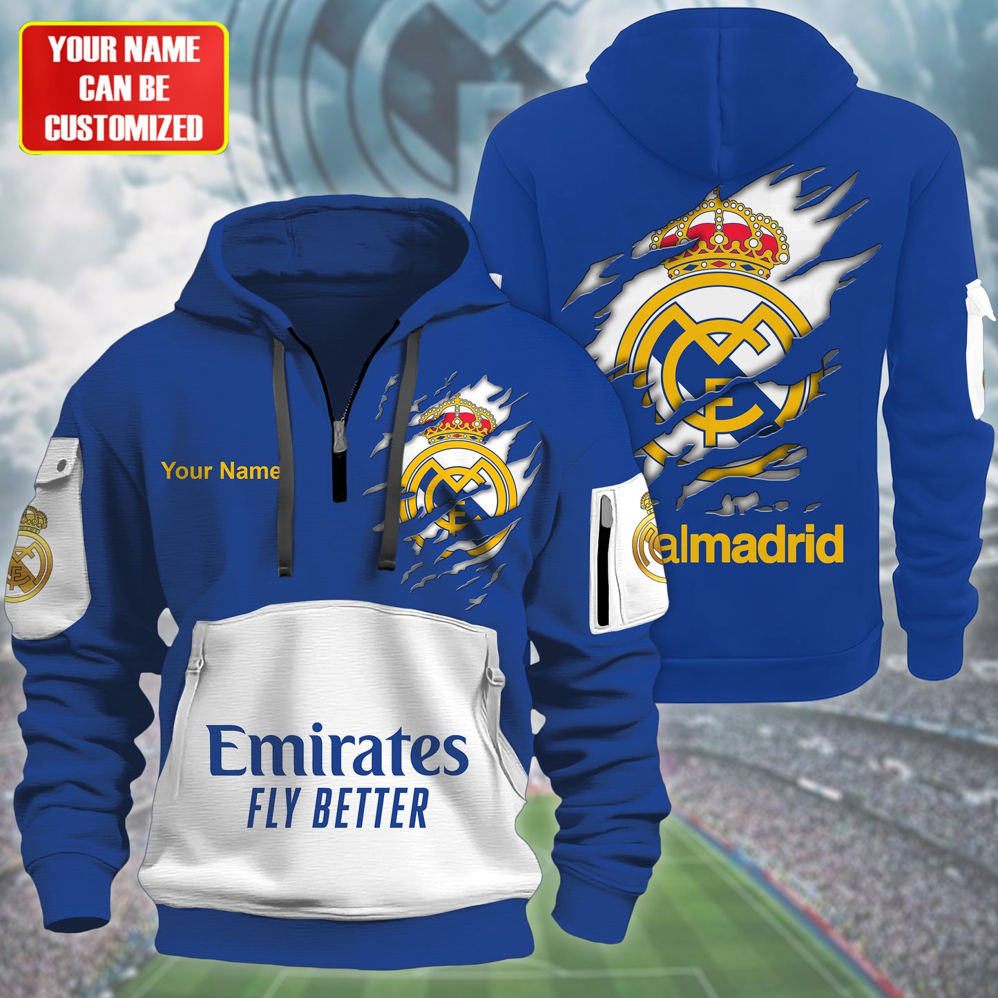 Personalized Real Madrid Tear 3D Zip-Hoodie Cotton Jacket