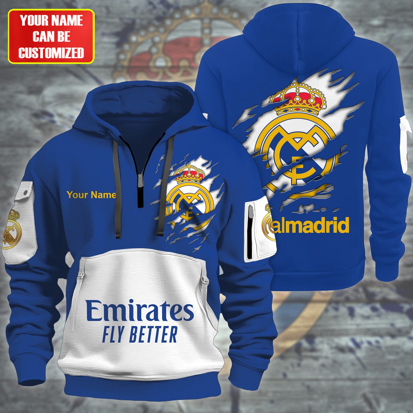 Personalized Real Madrid Tear 3D Zip-Hoodie Cotton Jacket