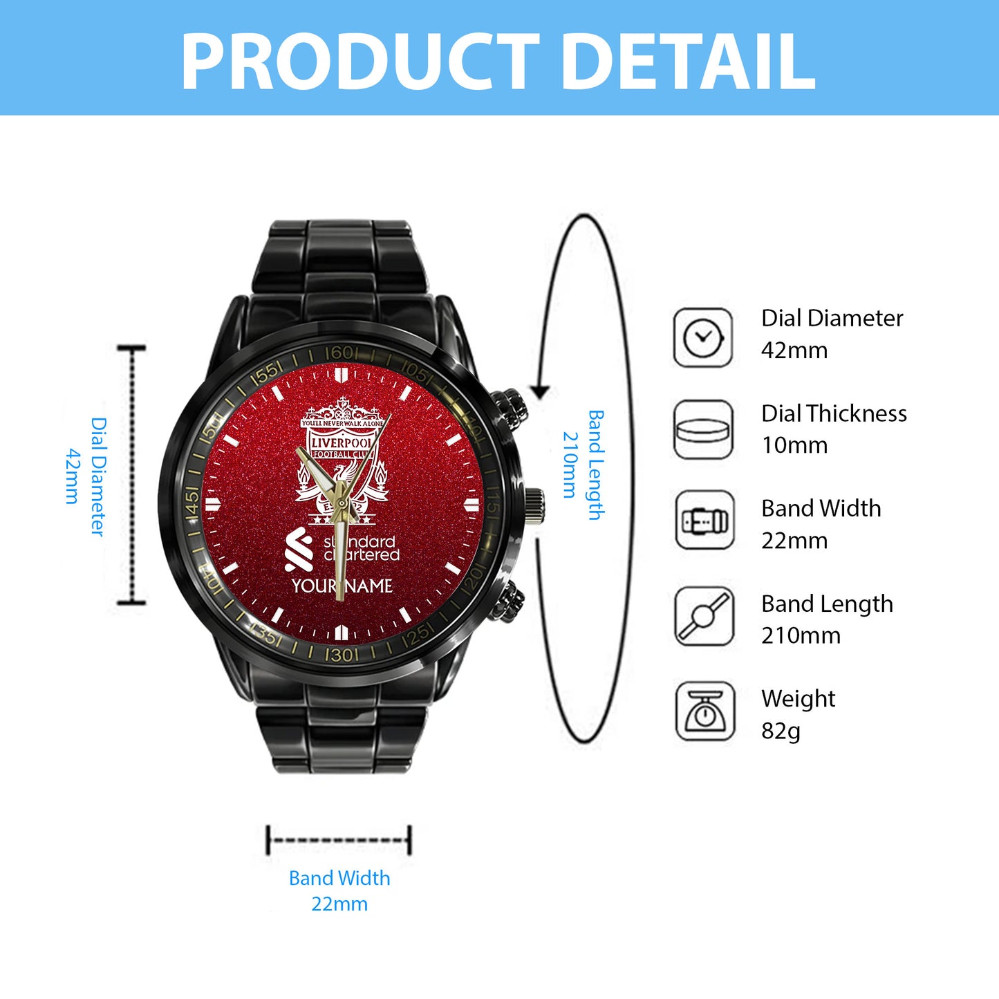 Personalized Liverpool Champion Luxury Stainless Steel Watch V8