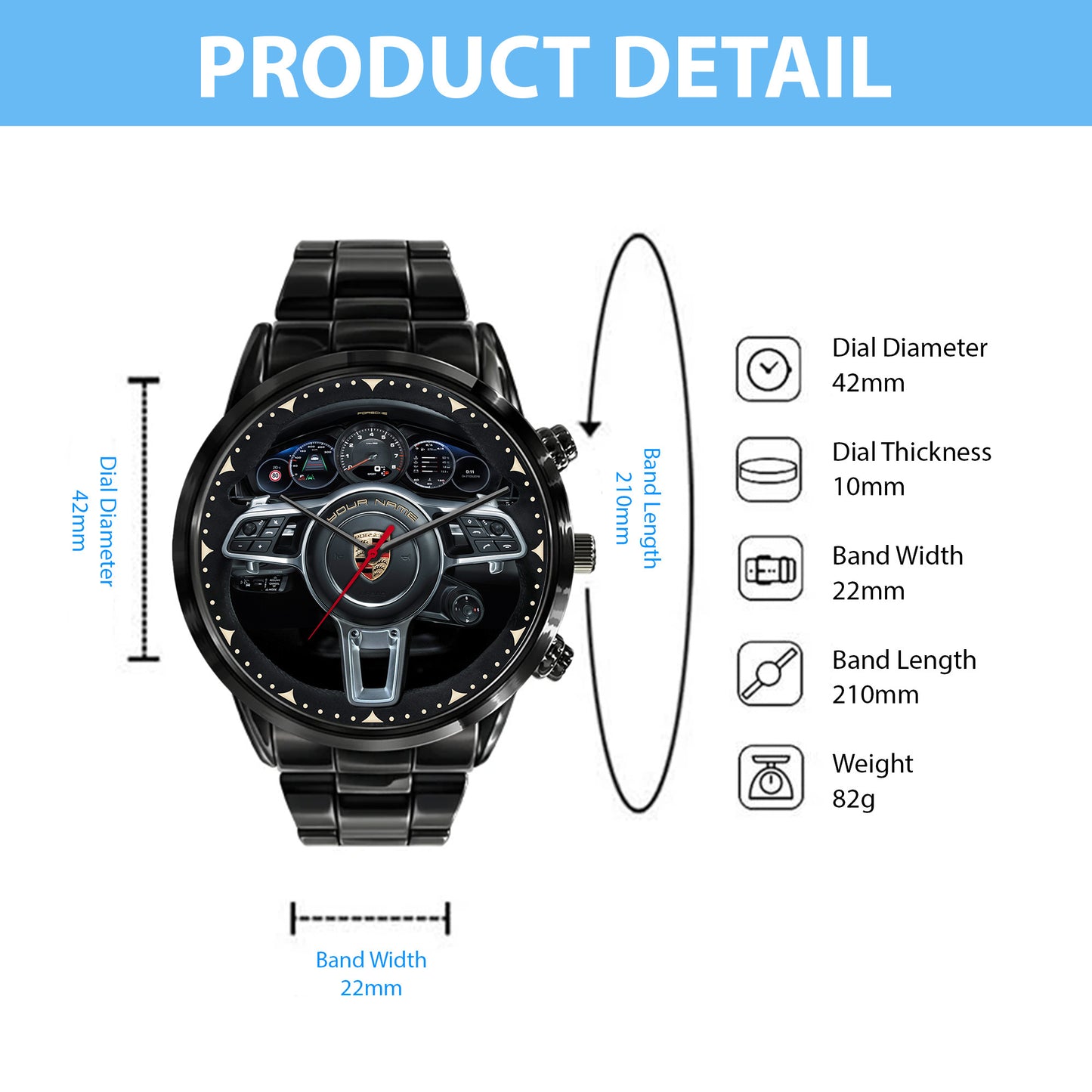 Personalized Pors Interior Luxury Stainless Steel Watch