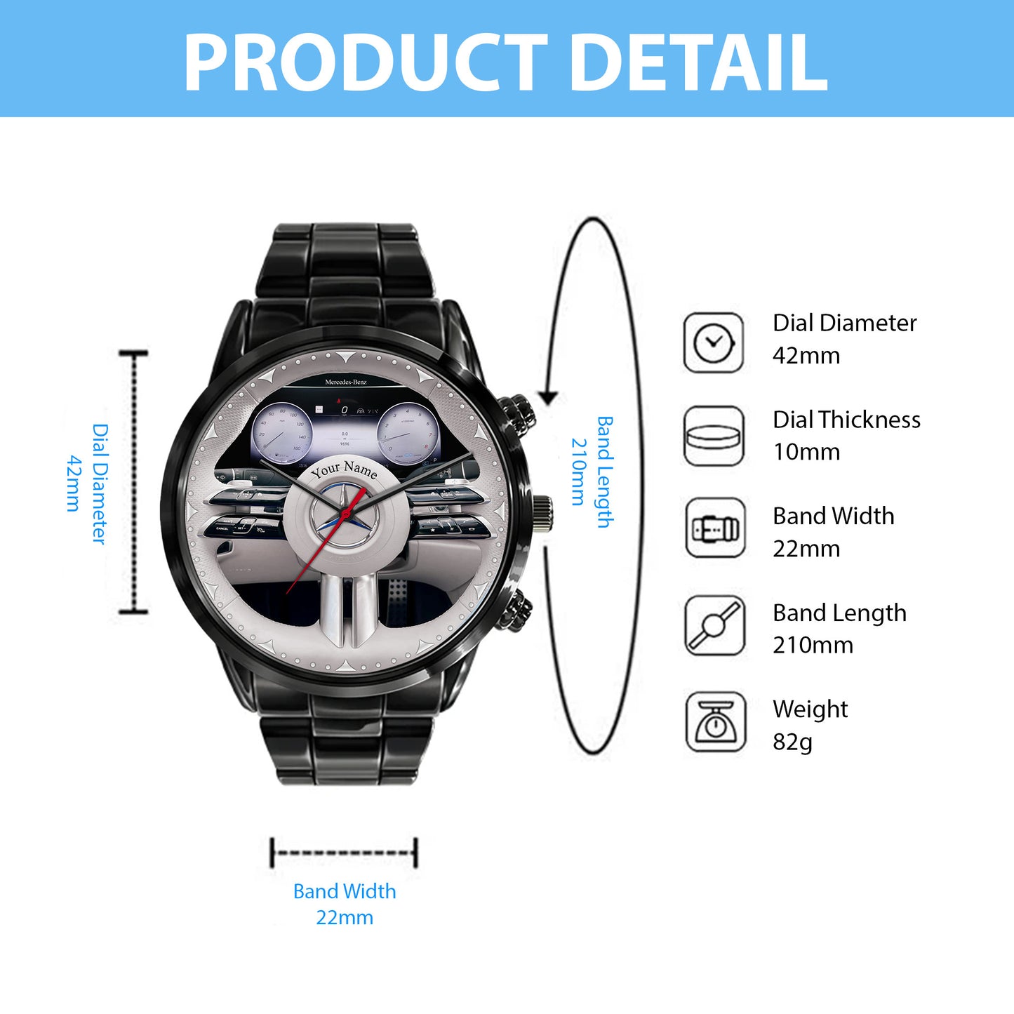 Personalized Merc Steering Wheel Luxury Stainless Steel Watch V3